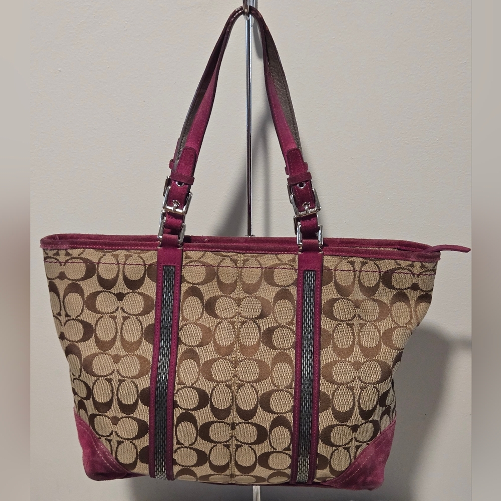 Coach Signature Canvas Tote Bag - Pink and Brown - Picture 14 of 14